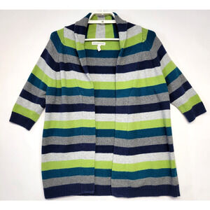 Aeropostale Cardigan Sweater Womens XL Stripe Green Blue Gray Knit Open Front